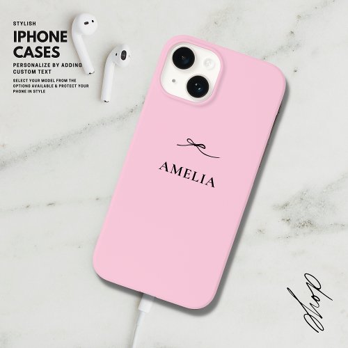 Modern Stylish Elegant Black Bow Custom Blush Pink Case_Mate iPhone 14 Case