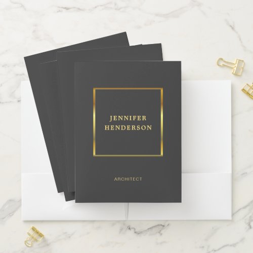 Modern stylish elegant dark gray gold professional pocket folder