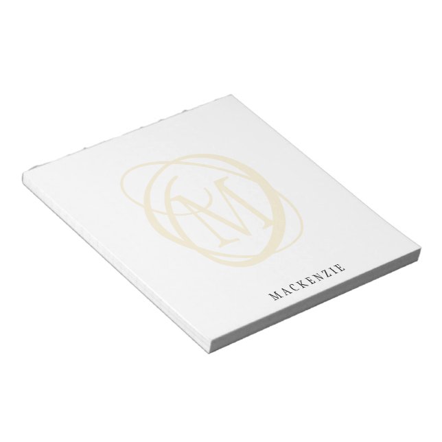 Modern Stylish Elegant Gold Monogram Name Notepad (Angled)