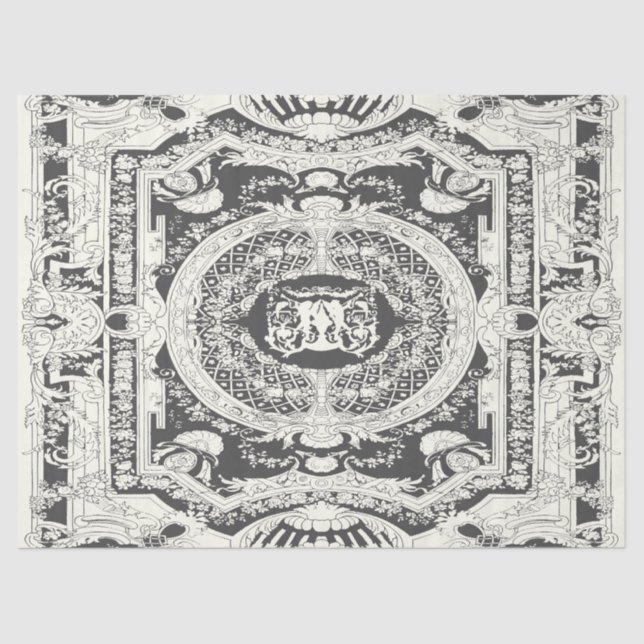 Modern Stylish Elegant Gray White Baroque Ornament Tissue Paper (Front)