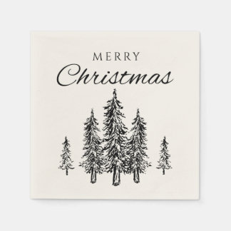 Modern Stylish Elegant Hand Drawn Tree Holiday Napkins