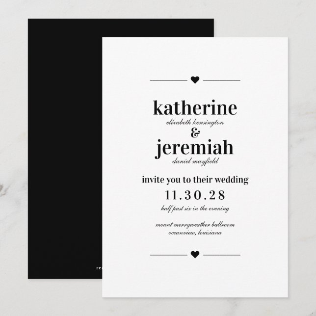 Modern Stylish Elegant Minimalist Heart Wedding Invitation (Front/Back)