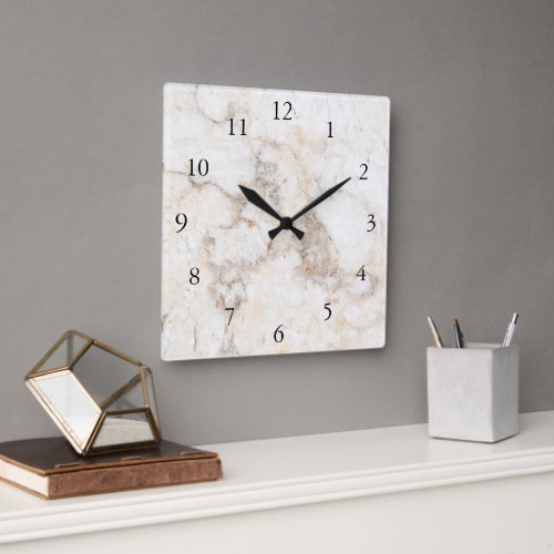 Modern stylish elegant white marble pattern square wall clock
