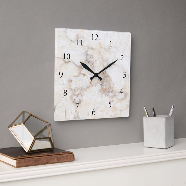 Modern stylish elegant white marble pattern square wall clock (Office)