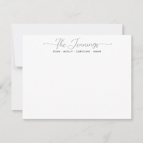 Modern Stylish Family Name Couple Black Script Note Card