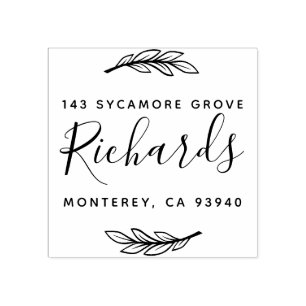 Modern Stylish Family Name Wreath Return Address Rubber Stamp
