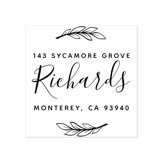 Modern Stylish Family Name Wreath Return Address Rubber Stamp (Imprint)