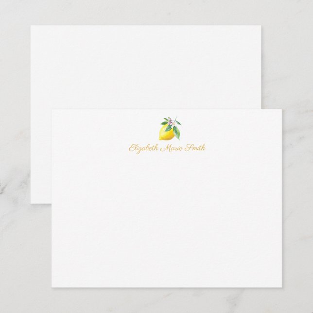 Modern Stylish Floral Yellow Botanical Lemon Note Card (Front/Back)