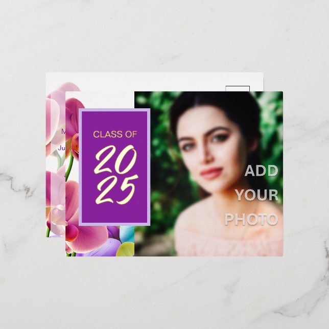 Modern Stylish Foil Graduation Invitation Postcard (Front/Back)