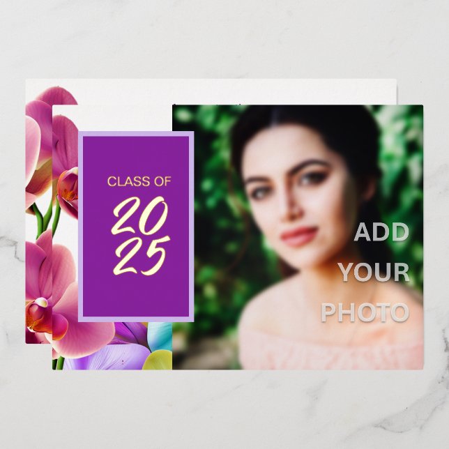 Modern Stylish Foil Graduation Photo   Foil Invitation (Front/Back)