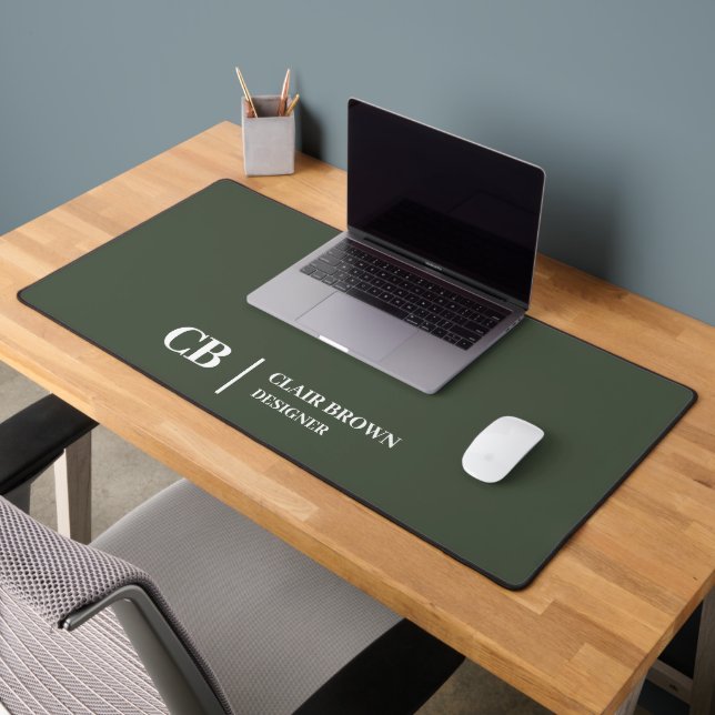 Modern Stylish Forest Green Monogram Desk Mat (Office 2)
