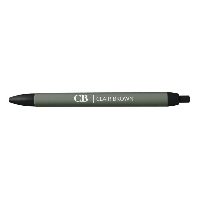 Modern Stylish Forest Green Monogram Pen (Front)