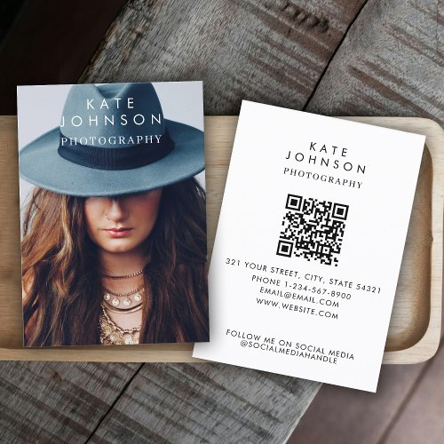 Modern Stylish Full Photo QR Code Social Media Business Card