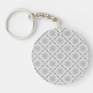 Modern Stylish Geometric Circles Grey and White Keychain