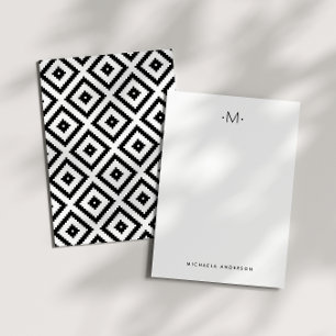 Modern Stylish Geometric Diamonds Monogram Note Card