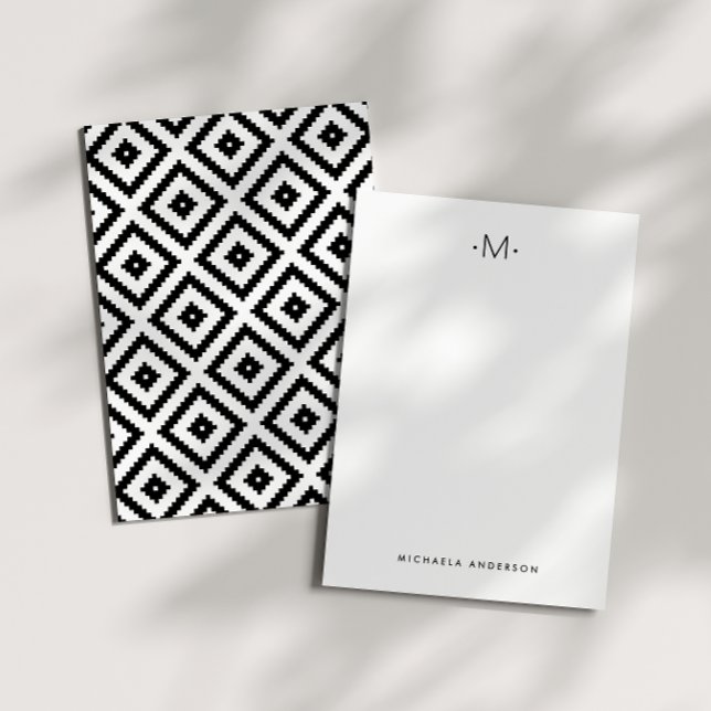 Modern Stylish Geometric Diamonds Monogram Note Card (Creator Uploaded)