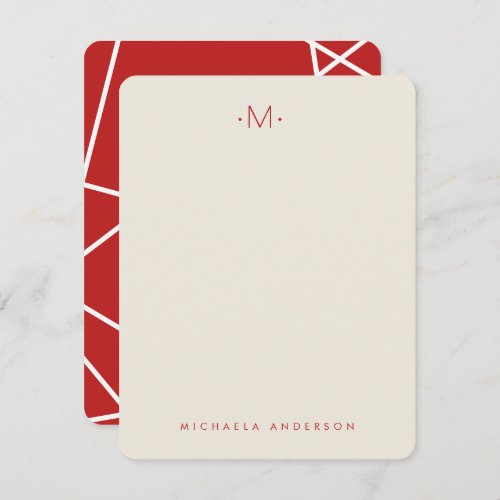 Modern Stylish Geometric Lines Monogram Stationery Note Card