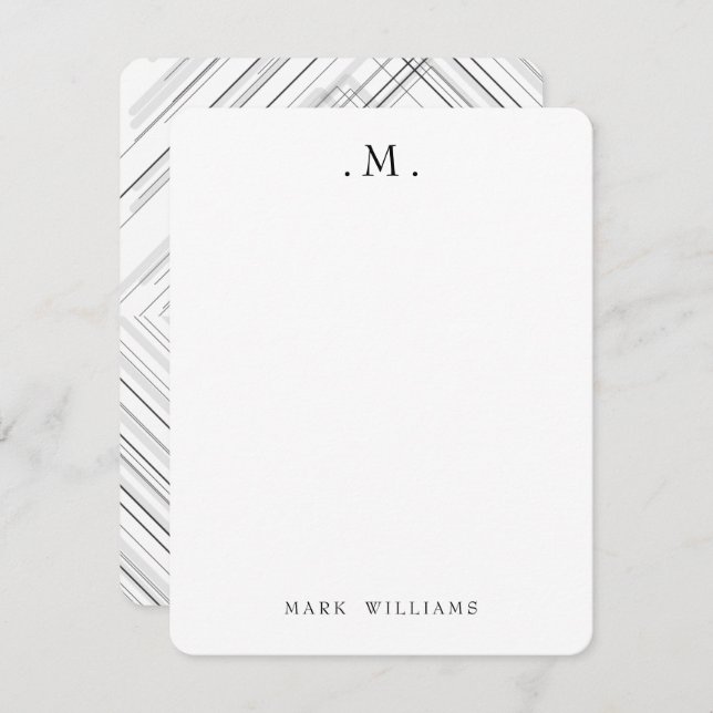 Modern Stylish Geometric Lines Monogram Stationery Note Card (Front/Back)