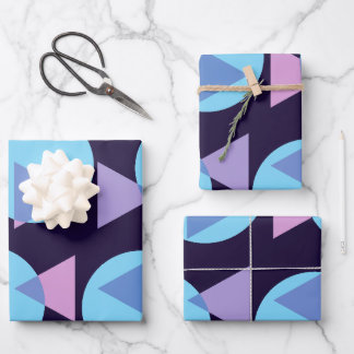 Modern Stylish Geometric Purple and Blue Shapes Wrapping Paper Sheets