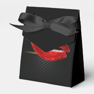 Modern Stylish Glitter Red Lips,Black Favor Boxes