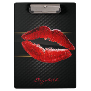 Modern Stylish Glitter Red Lips,Black-Personalized Clipboard