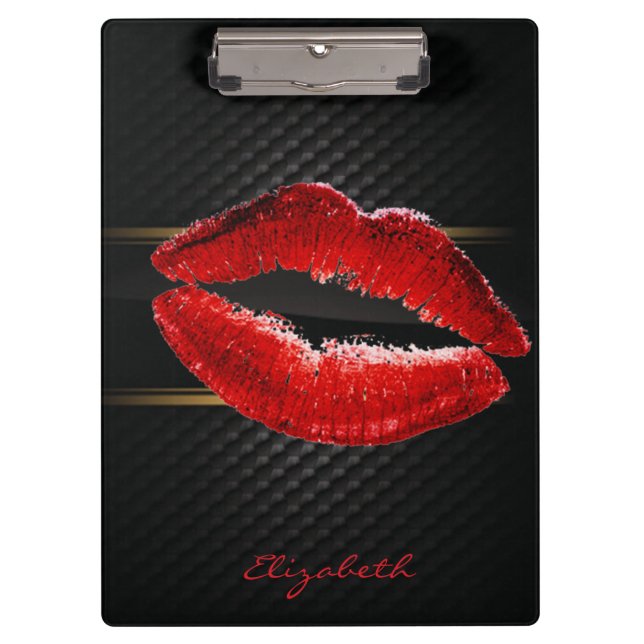 Modern Stylish Glitter Red Lips,Black-Personalized Clipboard (Front)