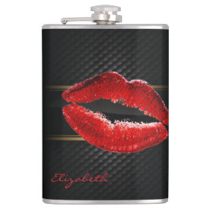 Modern Stylish Glitter Red Lips,Black-Personalized Flask