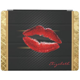 Modern Stylish Glitter Red Lips,Black-Personalized iPad Smart Cover