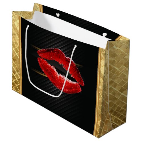 Modern Stylish Glitter Red LipsBlack_Personalized Large Gift Bag