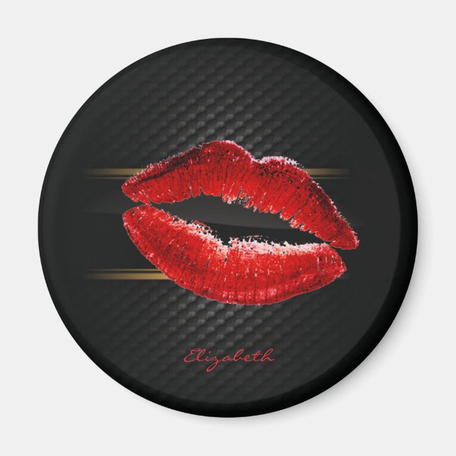 Modern Stylish Glitter Red Lips,Black-Personalized Magnet (Front)