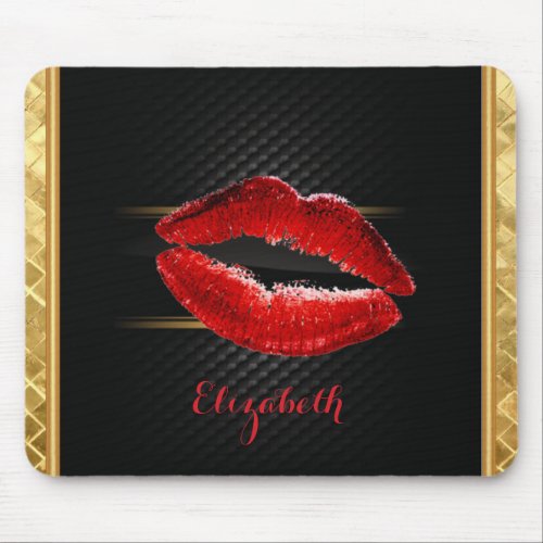 Modern Stylish Glitter Red LipsBlack_Personalized Mouse Pad