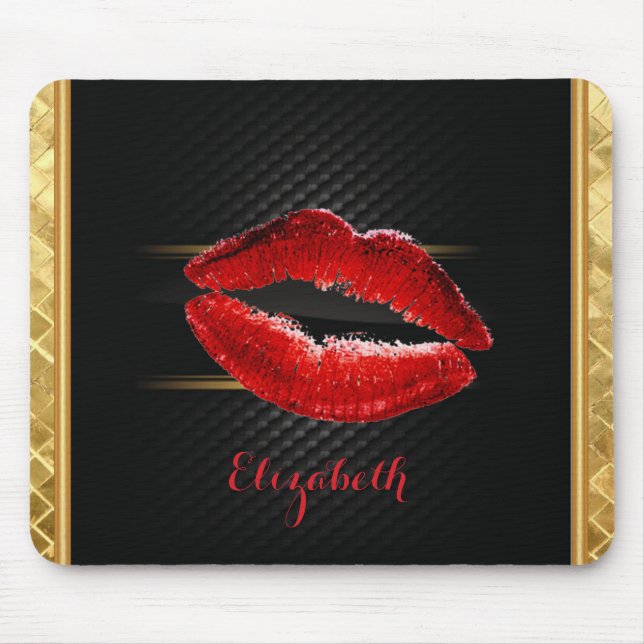 Modern Stylish Glitter Red Lips,Black-Personalized Mouse Pad (Front)