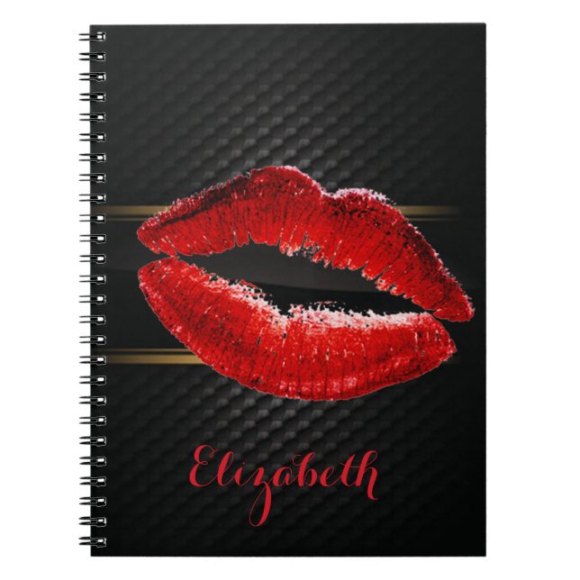 Modern Stylish Glitter Red Lips,Black-Personalized Notebook (Front)