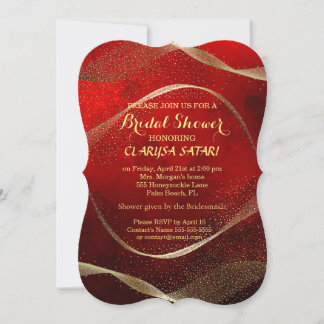 Modern, Stylish Gold and red  Bridal Shower Invitation