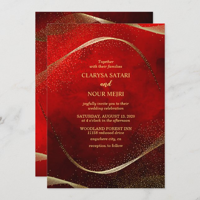 Modern, Stylish Gold and red Invitation (Front/Back)