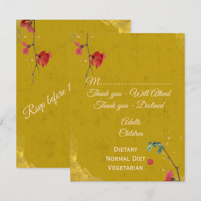 Modern Stylish Gold and Red  RSVP Card (Front/Back)