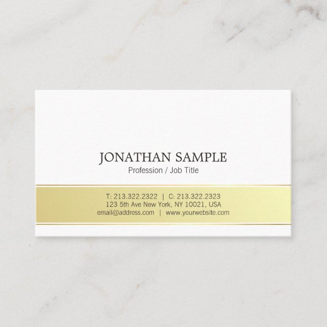 Modern Stylish Gold and White Simple Plain Trendy Business Card (Front)