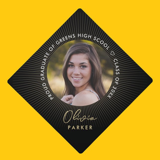 Modern Stylish Gold Black Graduation Photo Cap Topper (Creator Uploaded)
