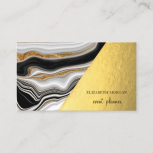 Modern Stylish Gold Black White Marble Business Card