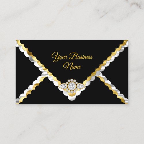 Modern Stylish Gold Black white silver Diamond gem Business Card