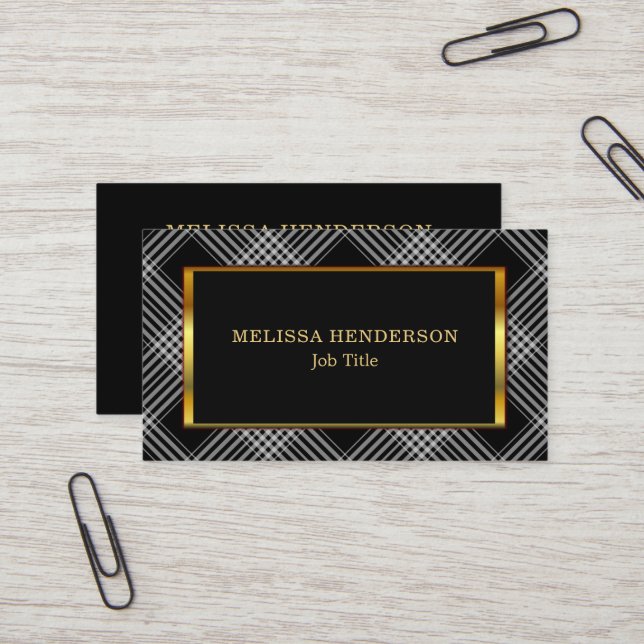 Modern stylish Gold frame black checkered pattern Business Card (Front/Back In Situ)