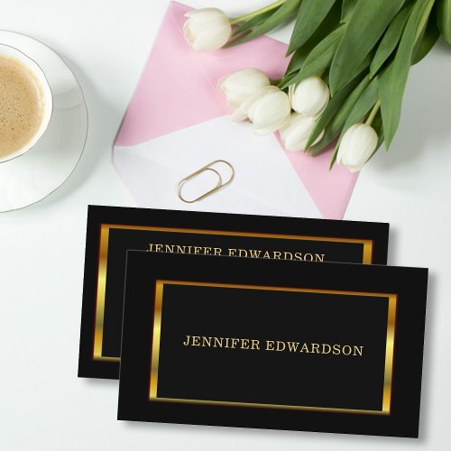 Modern stylish Gold frame on Black professional Business Card