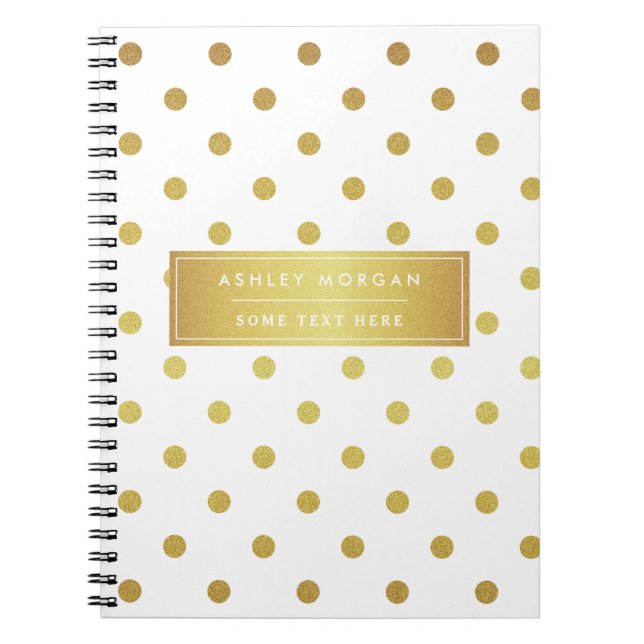Modern Stylish Gold Glitter Polka Dots Notebook (Front)
