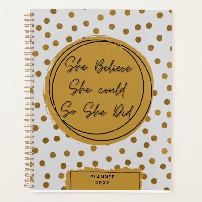 Modern Stylish Gold Glitter Polka Dots  Planner (Front)