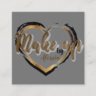 Modern Stylish Gold Glitter Script Make Up Artist Square Business Card