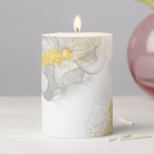 Modern Stylish Gold Grey White Vivid Marble Agate Pillar Candle