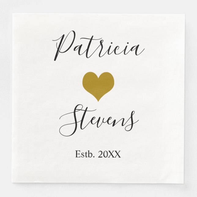 Modern Stylish Gold Heart Wedding Paper Napkins (Front)