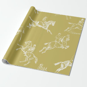 Modern Stylish Gold White Horseback Riding Toile Wrapping Paper