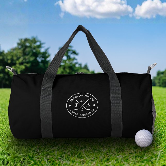 Modern Stylish Golfer Monogram & Name Personalized Duffle Bag (Creator Uploaded)