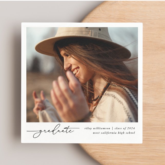 Modern Stylish Graduate Handwritten Script Photo Napkins (Creator Uploaded)